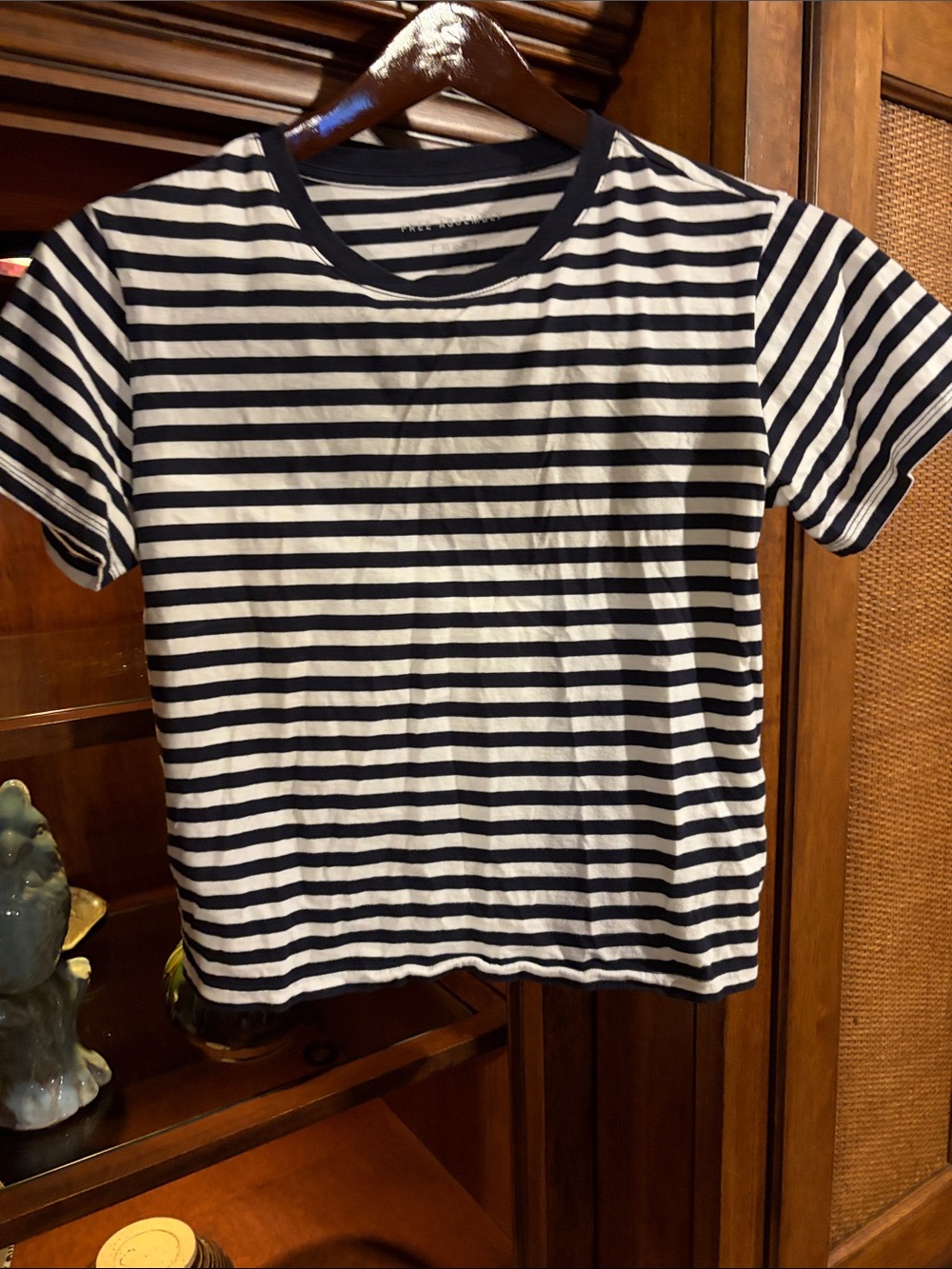 Striped Navy & White Women’s  crew neck T- shirt sz XS 100% organic cotton